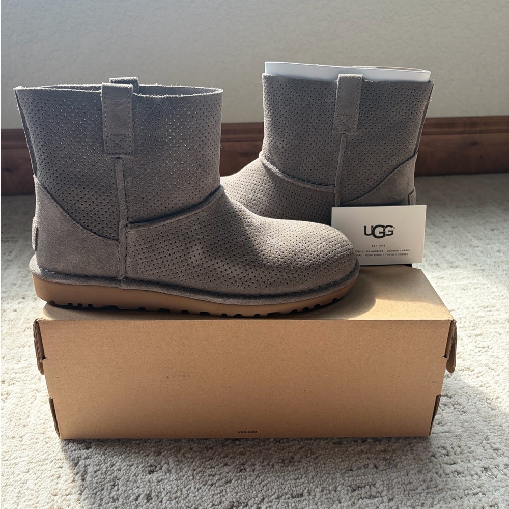 UGG Perforated Short Suede Ankle Boots in Grey
